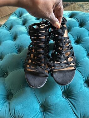 Fergalicious Black Strappy Cage Heels